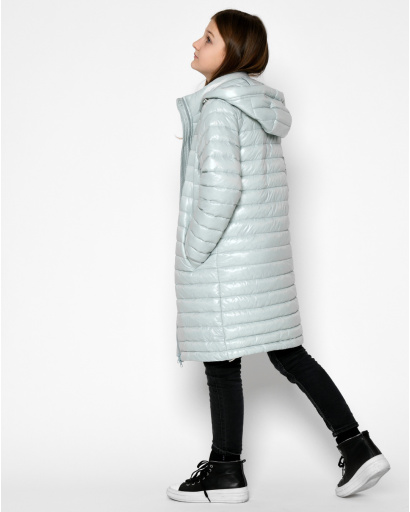 Довга стьобана м`ятна куртка для дівчинки 53331, Колір: М'ята, Розмір: 122, зображення 3