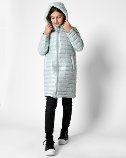 Довга стьобана м`ятна куртка для дівчинки 53331, Колір: М'ята, Розмір: 122, зображення 5