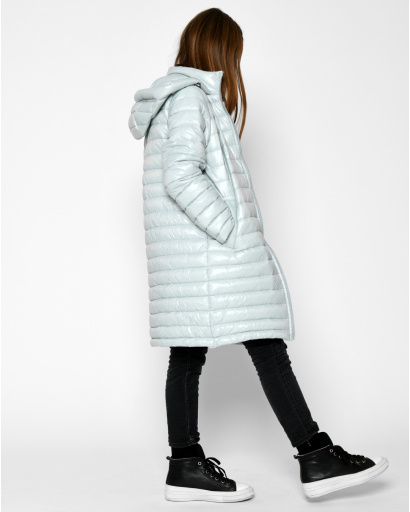 Довга стьобана м`ятна куртка для дівчинки 53331, Колір: М'ята, Розмір: 122, зображення 6