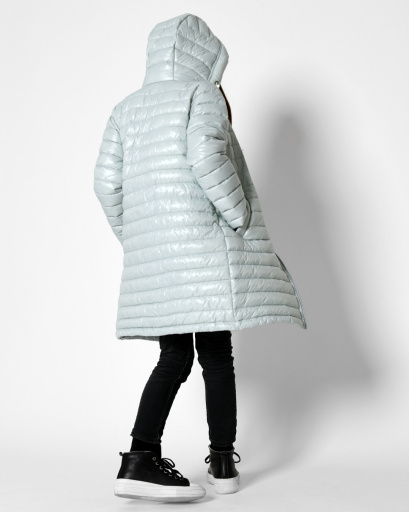 Довга стьобана м`ятна куртка для дівчинки 53331, Колір: М'ята, Розмір: 122, зображення 7