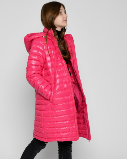 Довга стьобана малинова куртка для дівчинки 53332, Колір: Малина, Розмір: 116, зображення 2