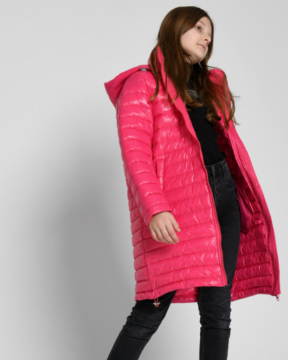 Довга стьобана малинова куртка для дівчинки 53332, Колір: Малина, Розмір: 116, зображення 3