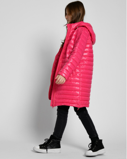 Довга стьобана малинова куртка для дівчинки 53332, Колір: Малина, Розмір: 116, зображення 4