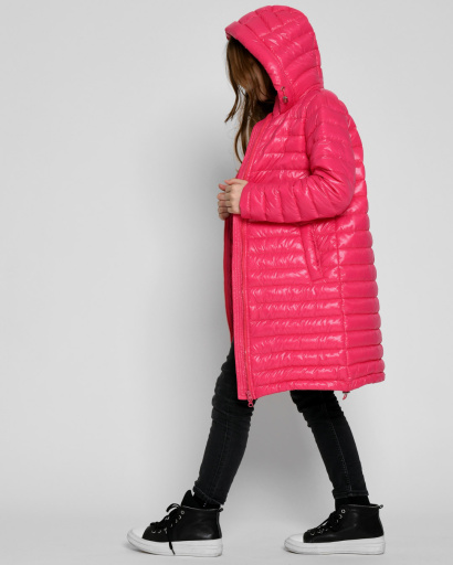 Довга стьобана малинова куртка для дівчинки 53332, Колір: Малина, Розмір: 116, зображення 6