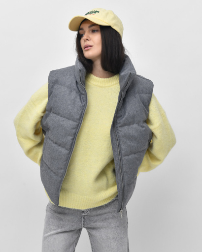 Жіноча стьобана жилетка oversize, сірий меланж 57274, Колір: Сірий, Розмір: S, зображення 3