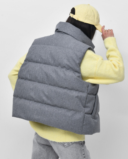 Жіноча стьобана жилетка oversize, сірий меланж 57274, Колір: Сірий, Розмір: S, зображення 5