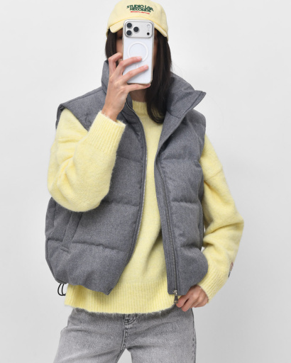 Жіноча стьобана жилетка oversize, сірий меланж 57274, Колір: Сірий, Розмір: S, зображення 6