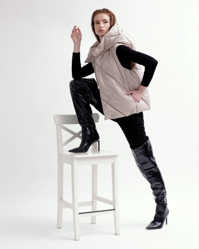 Жіночий стьобаний жилет кольору беж 55466, Колір: Бежевий, Розмір: S, зображення 5