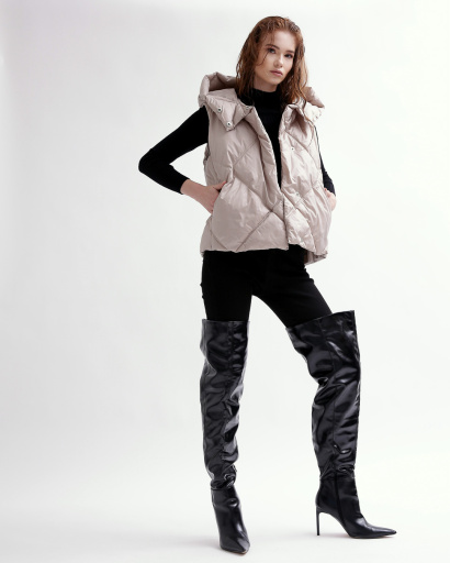 Жіночий стьобаний жилет кольору беж 55466, Колір: Бежевий, Розмір: S, зображення 2