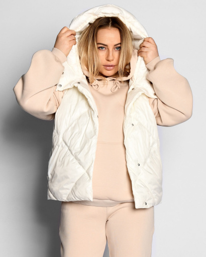 Женский стеганый жилет цвета молоко 55467, Цвет: Молочний, Размер: M, изображение 3