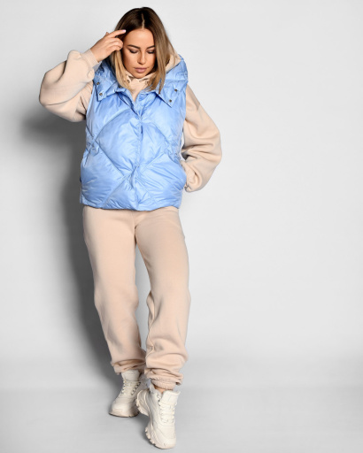 Женский стеганый жилет голубого цвета 55468, Цвет: Голубой, Размер: L, изображение 3