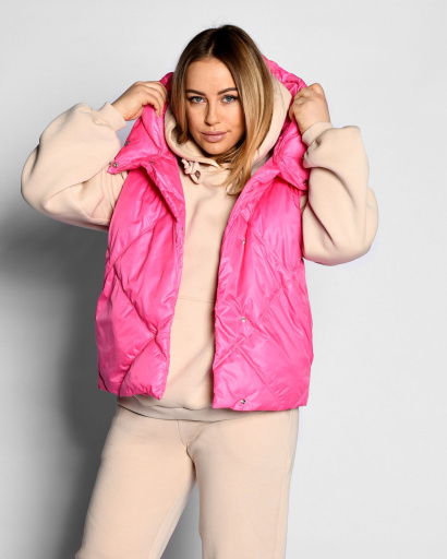 Жіночий стьобаний жилет кольору фуксія 55469, Колір: Малина, Розмір: XS, зображення 2