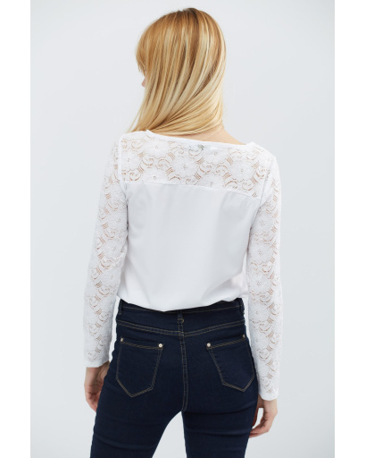 Белая блуза с гипюровыми рукавами 27442, Цвет: Белый, Размер: XS, изображение 4
