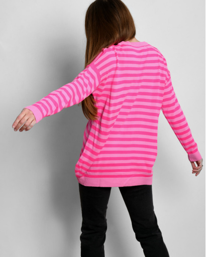 Малиновый женский джемпер в полоску 55295, Цвет: Малина, Размер: ONE SIZE, изображение 2