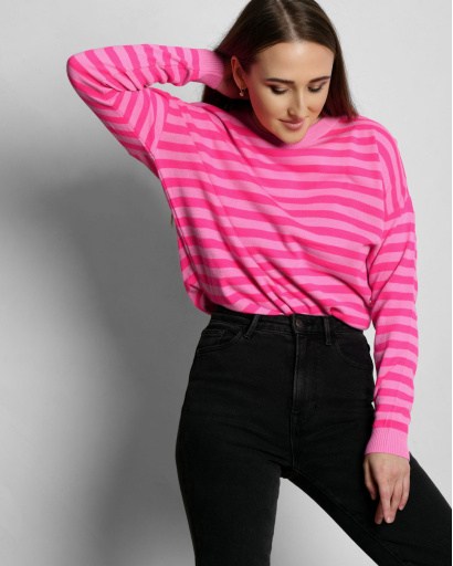 Малиновый женский джемпер в полоску 55295, Цвет: Малина, Размер: ONE SIZE, изображение 3