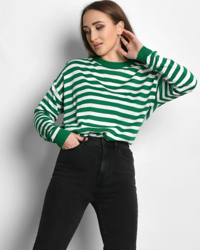 Зеленый женский джемпер в полоску 55296, Цвет: Зеленый, Размер: ONE SIZE, изображение 3