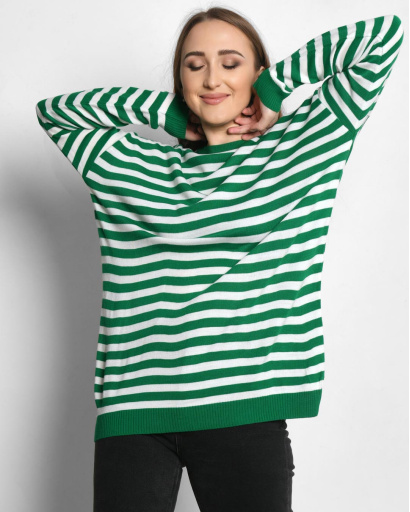 Зеленый женский джемпер в полоску 55296, Цвет: Зеленый, Размер: ONE SIZE, изображение 5
