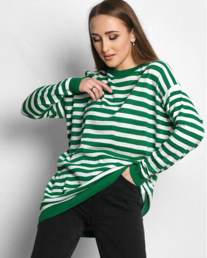 Зеленый женский джемпер в полоску 55296, Цвет: Зеленый, Размер: ONE SIZE, изображение 6