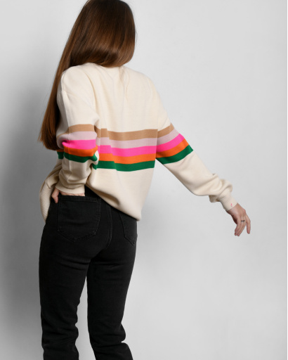 Жіночий джемпер оверсайз зі смужками 55301, Колір: Молочний, Розмір: ONE SIZE, зображення 2