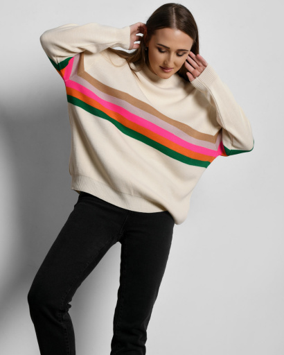 Жіночий джемпер оверсайз зі смужками 55301, Колір: Молочний, Розмір: ONE SIZE, зображення 4