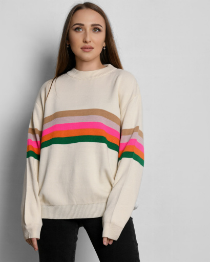 Жіночий джемпер оверсайз зі смужками 55301, Колір: Молочний, Розмір: ONE SIZE, зображення 6