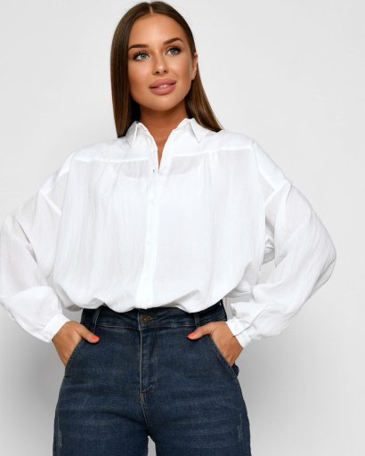 Белая блуза оверсайз 51777, Цвет: Белый, Размер: M, изображение 2
