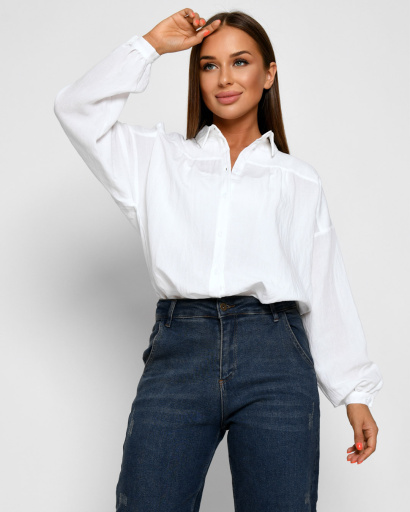 Белая блуза оверсайз 51777, Цвет: Белый, Размер: M, изображение 3