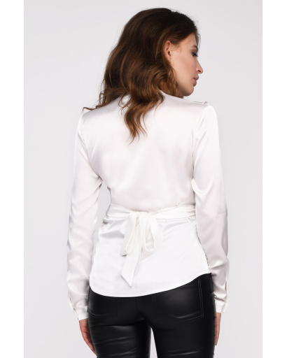 Молочная шелковая блуза 35061, Цвет: Молочний, Размер: S, изображение 3