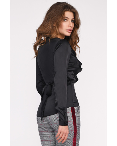 Чорна шовкова блуза 35062, Колір: Чорний, Розмір: XS, зображення 3