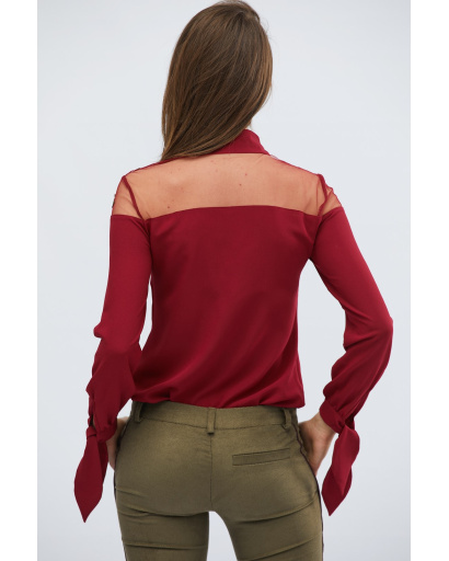 Оригинальная блузка цвета марсала с цветочной нашивкой 27951, Цвет: Бургунди, Размер: M, изображение 2