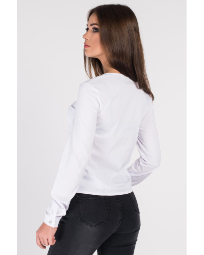 Асиметрична біла блуза з відкладним коміром 34086, Колір: Білий, Розмір: XS, зображення 2
