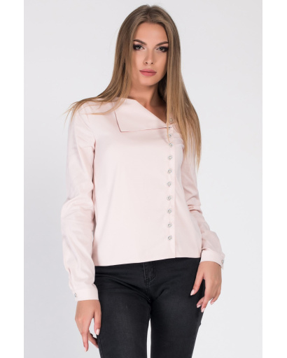 Асиметрична персикова блуза з відкладним коміром 34087, Колір: Персиковий, Розмір: XS, зображення 4