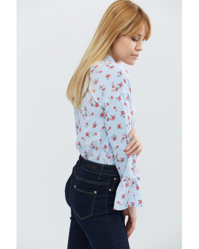 Шифонова блакитна блуза в квіточку 27447, Колір: Блакитний, Розмір: XS, зображення 4
