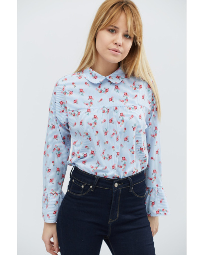 Шифонова блакитна блуза в квіточку 27447, Колір: Блакитний, Розмір: XS, зображення 5