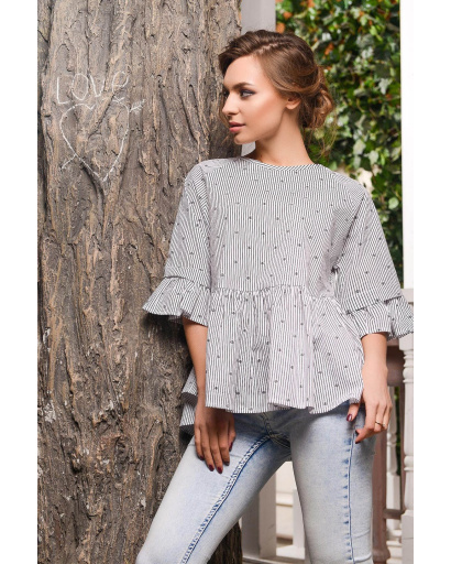 Белая женская блуза с рюшами 32953, Цвет: Белый, Размер: XS, изображение 2