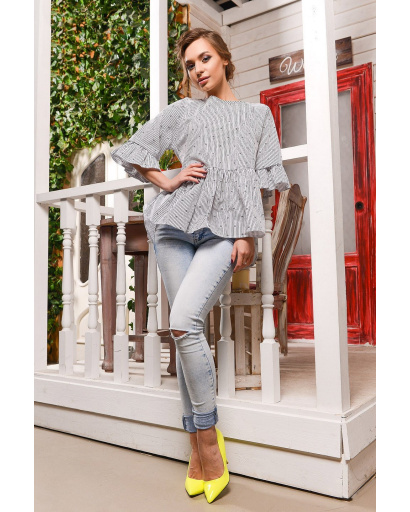 Белая женская блуза с рюшами 32953, Цвет: Белый, Размер: XS, изображение 3