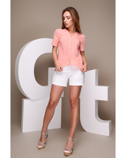 Яркая шифоновая блуза с V-образным вырезом 26641, Цвет: Персиковий, Размер: XS, изображение 2