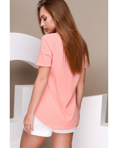 Яркая шифоновая блуза с V-образным вырезом 26641, Цвет: Персиковий, Размер: XS, изображение 3