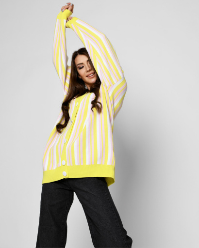 Жовтий кардиган оверсайз у смужку 52091, Колір: Жовтий, Розмір: ONE SIZE, зображення 2