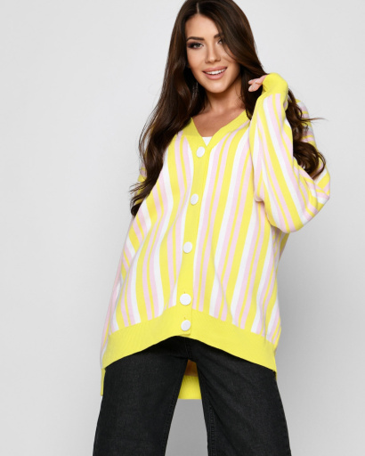 Жовтий кардиган оверсайз у смужку 52091, Колір: Жовтий, Розмір: ONE SIZE, зображення 5