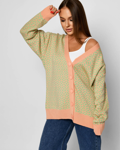 Женский кардиган персикового цвета с рисунком по ткани 52092, Цвет: Персиковий, Размер: ONE SIZE, изображение 2