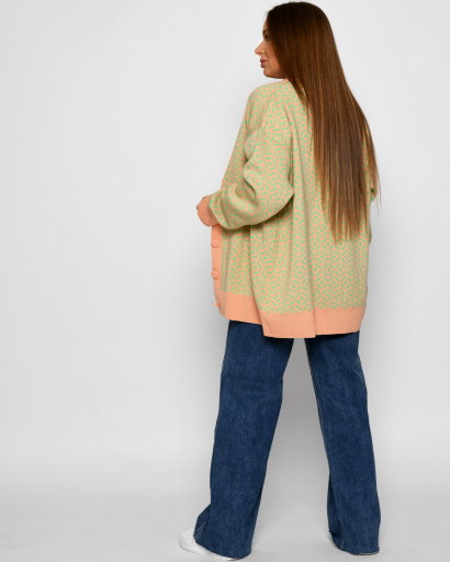 Женский кардиган персикового цвета с рисунком по ткани 52092, Цвет: Персиковий, Размер: ONE SIZE, изображение 3