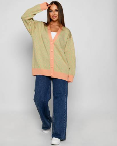 Женский кардиган персикового цвета с рисунком по ткани 52092, Цвет: Персиковий, Размер: ONE SIZE, изображение 4