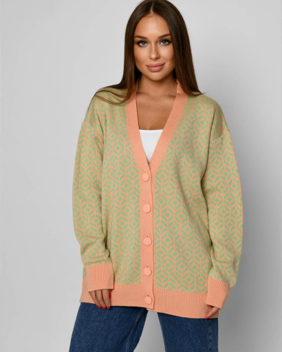 Женский кардиган персикового цвета с рисунком по ткани 52092, Цвет: Персиковий, Размер: ONE SIZE, изображение 5
