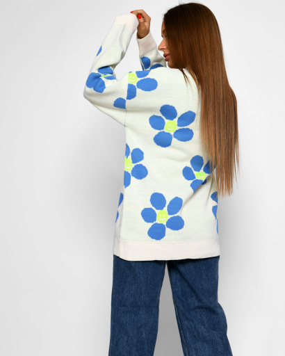 Женский кардиган с цветочным рисунком и смайлом 52101, Цвет: Мята, Размер: ONE SIZE, изображение 2