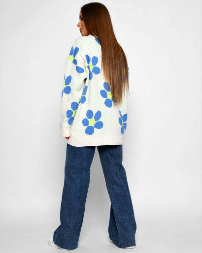 Женский кардиган с цветочным рисунком и смайлом 52101, Цвет: Мята, Размер: ONE SIZE, изображение 3