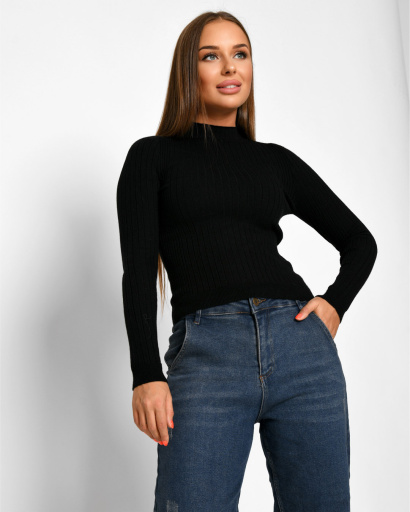 Мягкий черный гольф в крупный рубчик 51224, Цвет: Черный, Размер: ONE SIZE, изображение 7