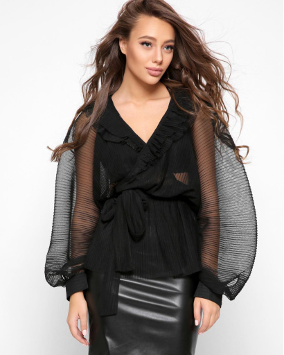 Святкова прозора блузка колір чорний 39115, Колір: Чорний, Розмір: L, зображення 2