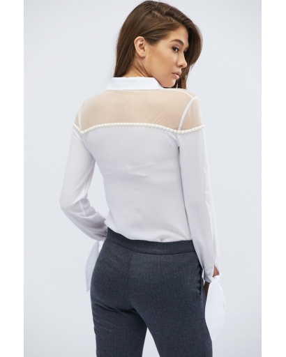 Блузка с прозрачной сеточкой цвет белый 27770, Цвет: Белый, Размер: XS, изображение 3