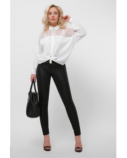 Жііноча біла блуза з прозорим верхом 36591, Колір: Білий, Розмір: XS, зображення 2